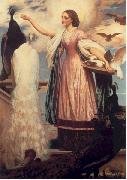 Lord Frederic Leighton A Girl Feeding Peacocks oil painting on canvas